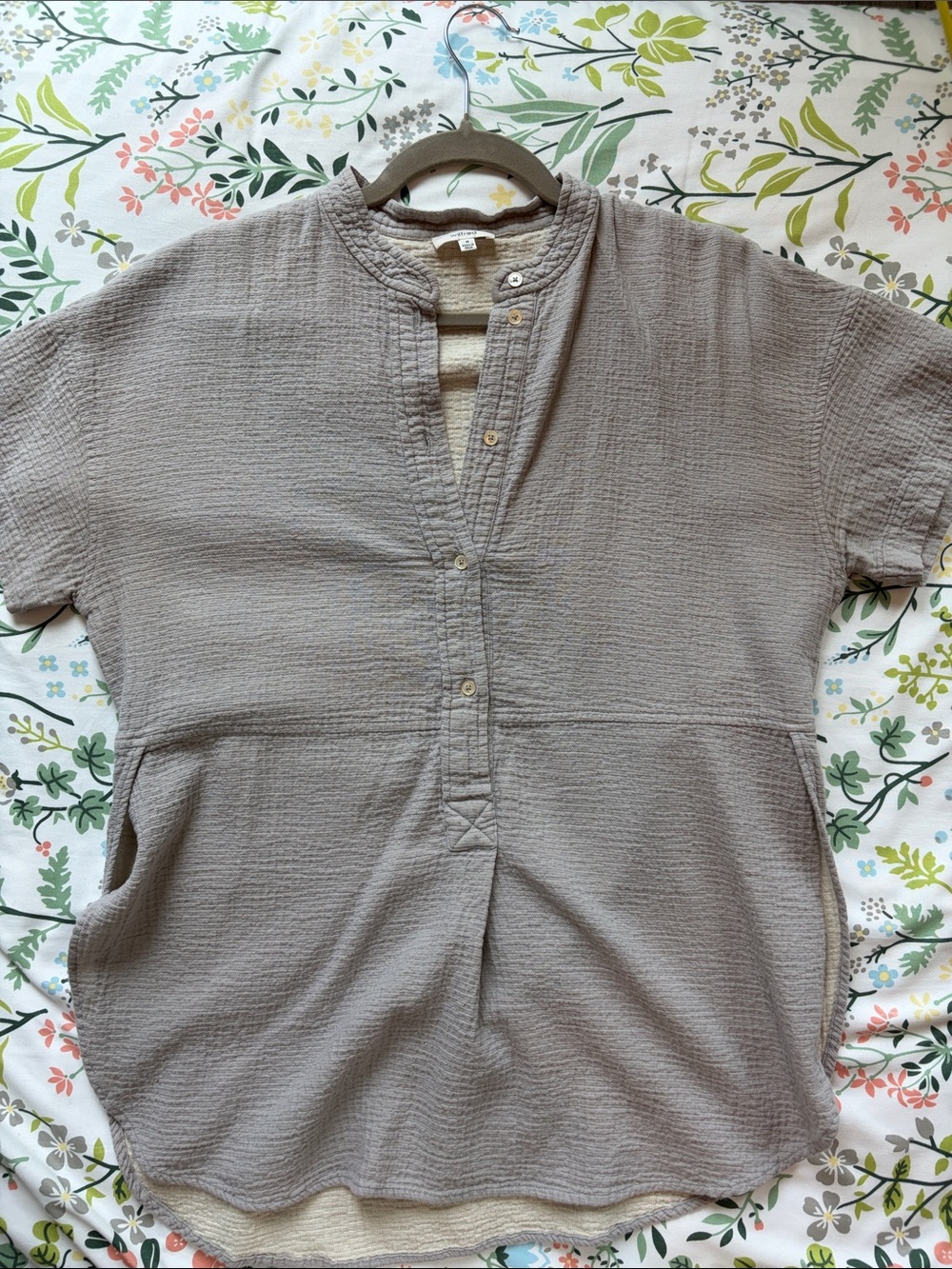 Wilfred Short-Sleeve Buttoned Henley Shirt in grey M - Picture 1 of 6